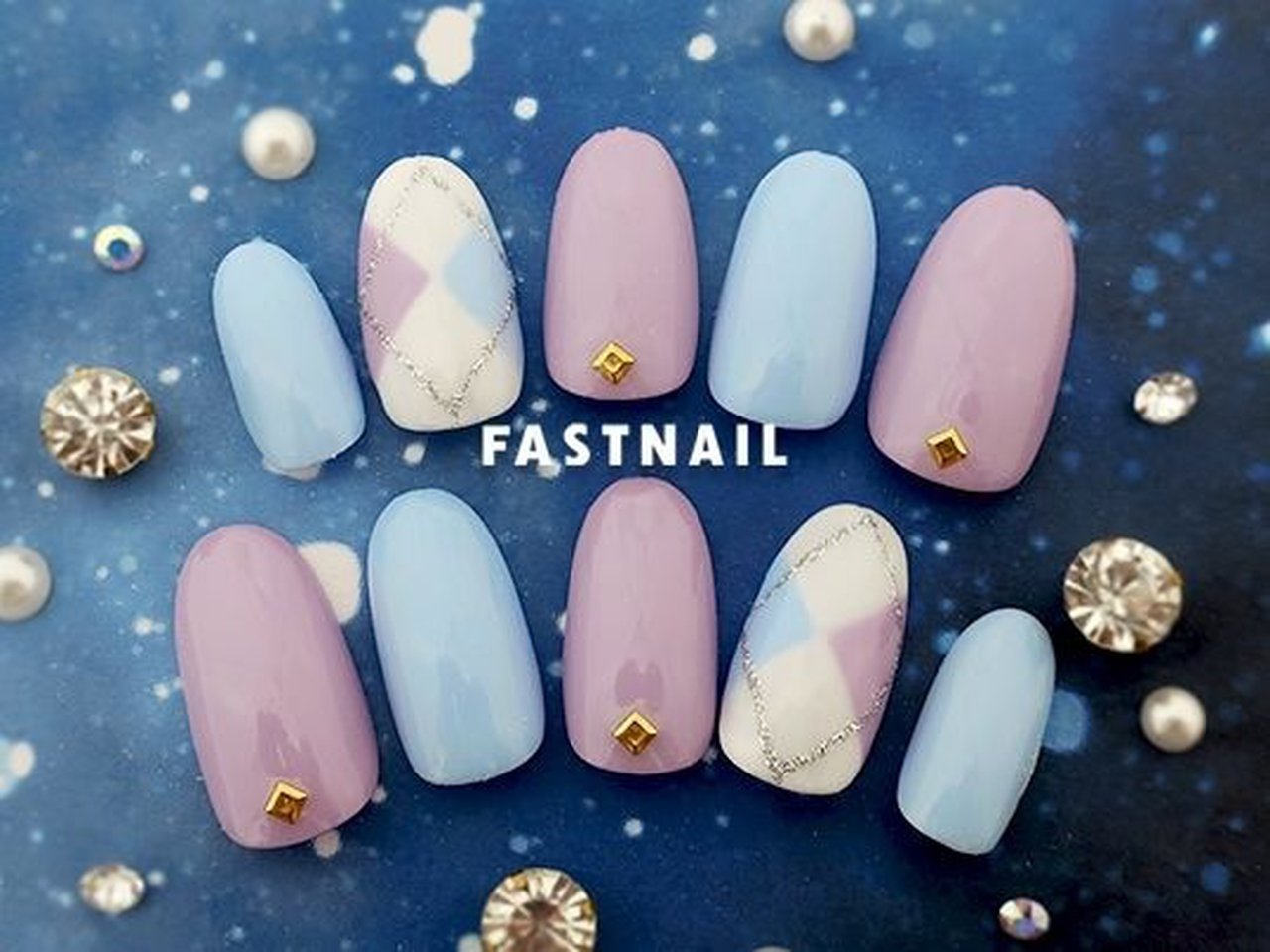 春 ハンド シンプル アーガイル ミディアム Fast Nail ファストネイル のネイルデザイン No ネイルブック