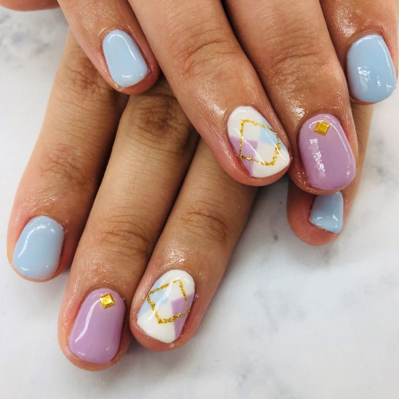 春 ハンド シンプル アーガイル ミディアム Fast Nail ファストネイル のネイルデザイン No ネイルブック