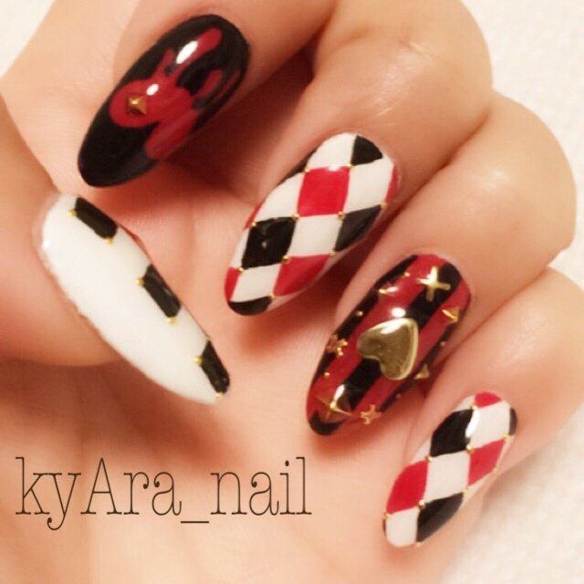 ハンド ハート ストライプ ロック ロング Kyara Nailのネイルデザイン No ネイルブック