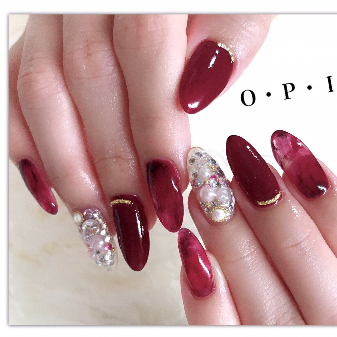 オールシーズン デート ハンド ビジュー パール Cham Lady Nail Sのネイルデザイン No ネイルブック