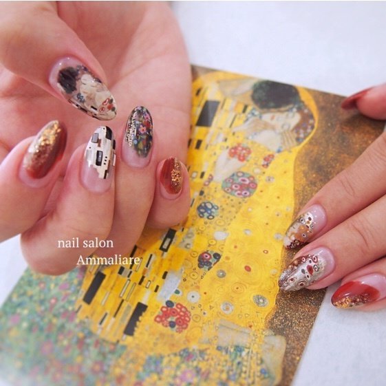 オールシーズン ハンド ロング ボルドー ゴールド Ammaliareのネイルデザイン No ネイルブック