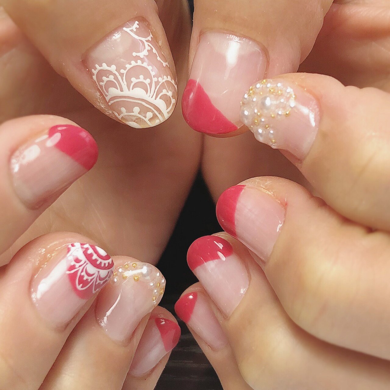 春 夏 オールシーズン ハンド 変形フレンチ 白石わたしのネイルサロンのネイルデザイン No ネイルブック