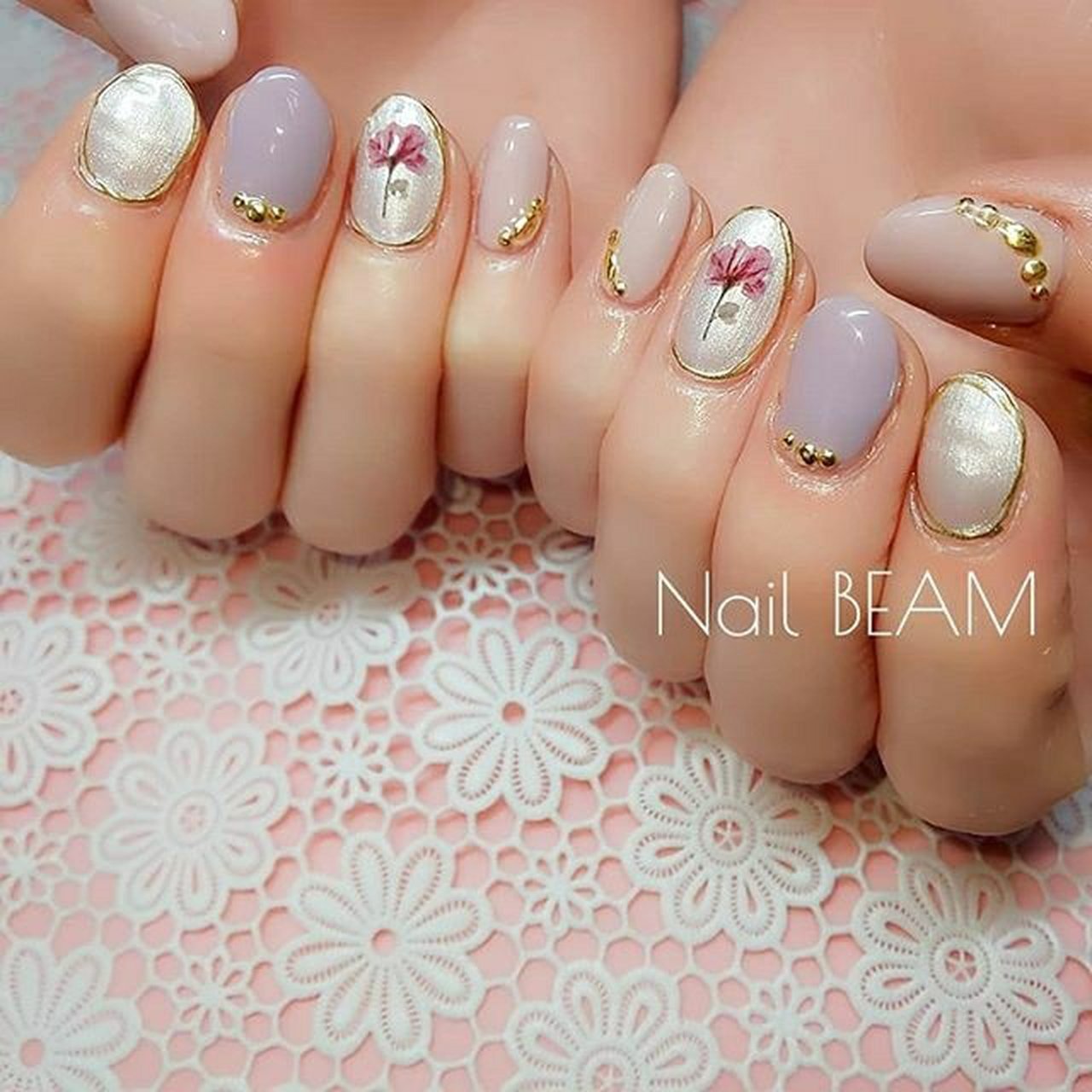 春 秋 オールシーズン フラワー アンティーク Nailbeamのネイルデザイン No ネイルブック