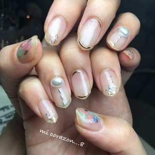 #micorazon...8#nail#ジェルネイル#パラジェル#一層残し#MB#個性派ネイル #春ネイル #クリアネイルデザイン #クリアネイル #オールシーズン #ハンド #シェル #パール #ショート #ホワイト #シルバー #ジェルネイル #お客様 #mi Corazon...8 #ネイルブック
