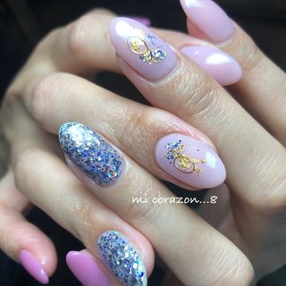 #micorazon...8#nail#ジェルネイル#パラジェル#一層残し#MB#ピンクパープル #ホログラム #キラキラネイル #オールシーズン #パーティー #ハンド #ホログラム #ワンカラー #ショート #ピンク #ブルー #ゴールド #ジェルネイル #お客様 #mi Corazon...8 #ネイルブック