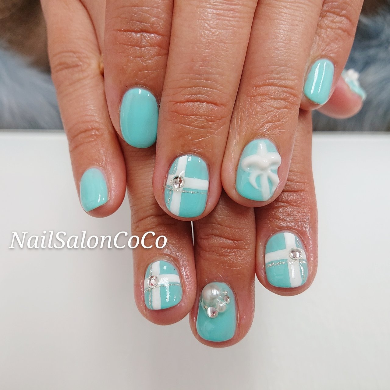 春 ハンド ワンカラー ビジュー リボン Nailsaloncocoのネイルデザイン No ネイルブック