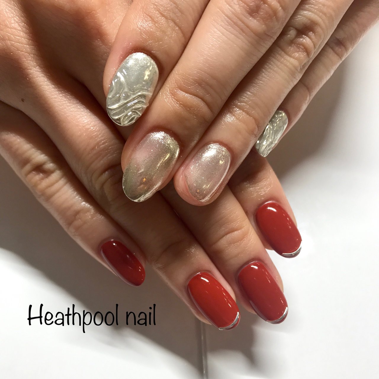 ハンド ミラー ボルドー メタリック ジェル Heathpoolnailのネイルデザイン No ネイルブック