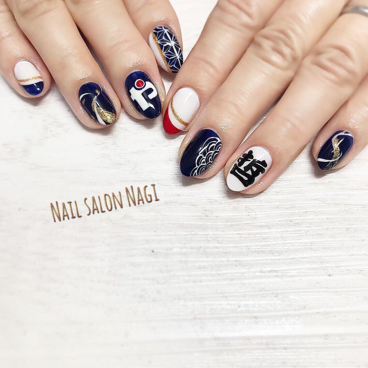 オールシーズン/イニシャル/ホワイト/レッド/ネイビー - Nail salon