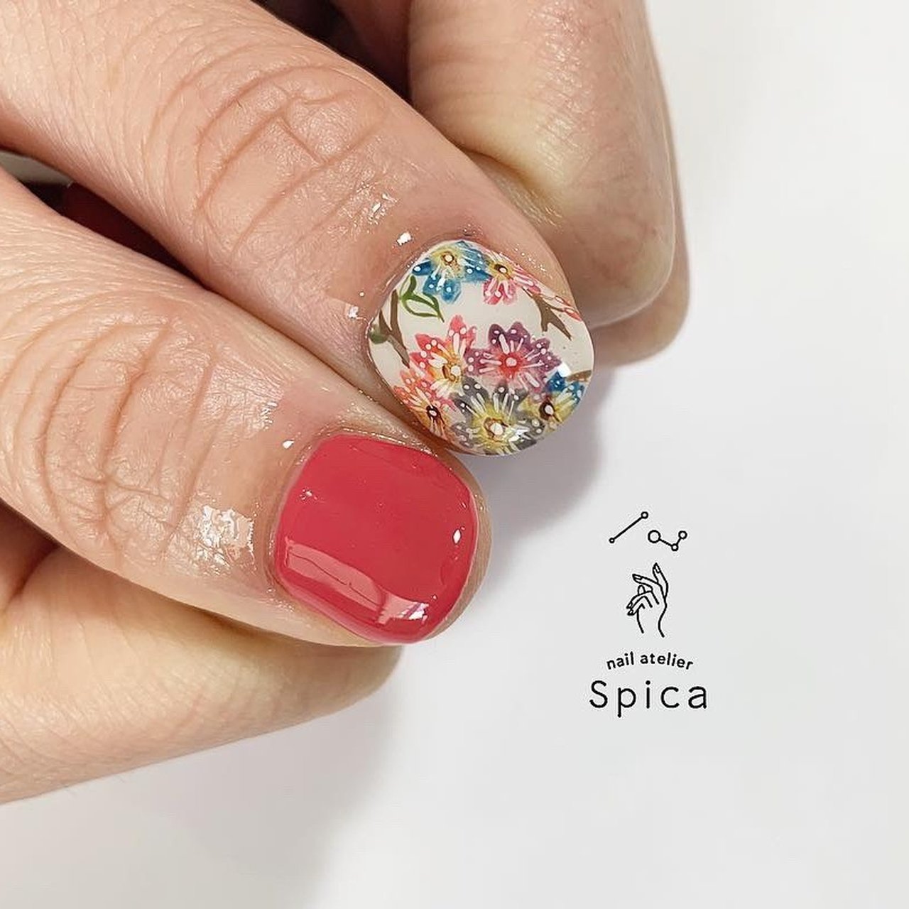 春 ハンド フラワー ショート レッド 松本市ネイルサロンnail Atelier Spica ネイルアトリエスピカ のネイル デザイン No ネイルブック