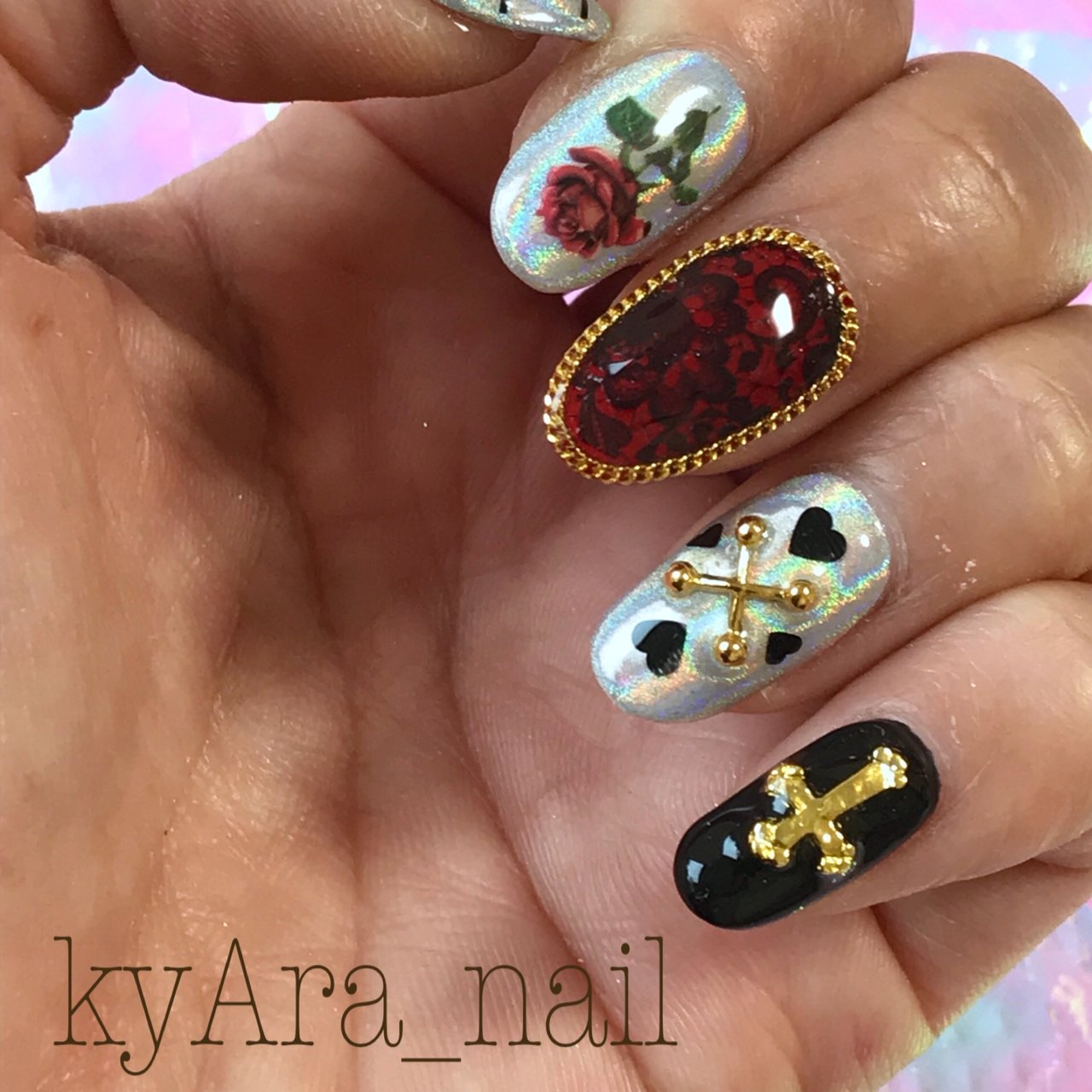 ハンド ハート チェーン ユニコーン レース Kyara Nailのネイルデザイン No ネイルブック