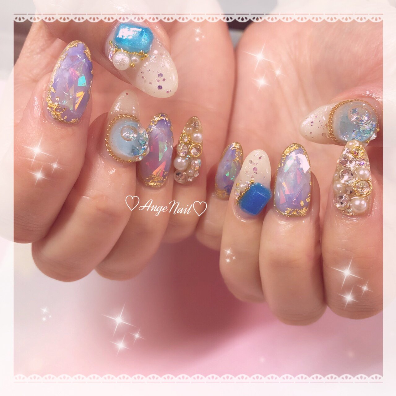 春 夏 ハンド ロング 水色 Angenailのネイルデザイン No ネイルブック