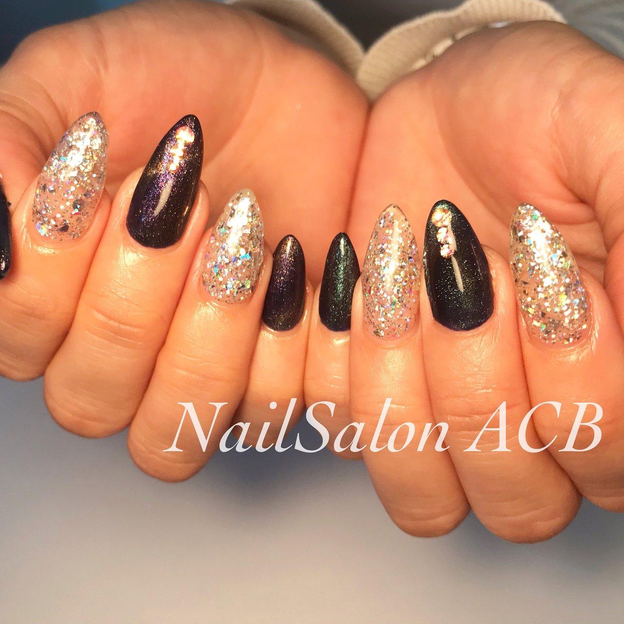 ハンド ラメ ワンカラー ロング ブラック Nail Salon Acbのネイルデザイン No ネイルブック