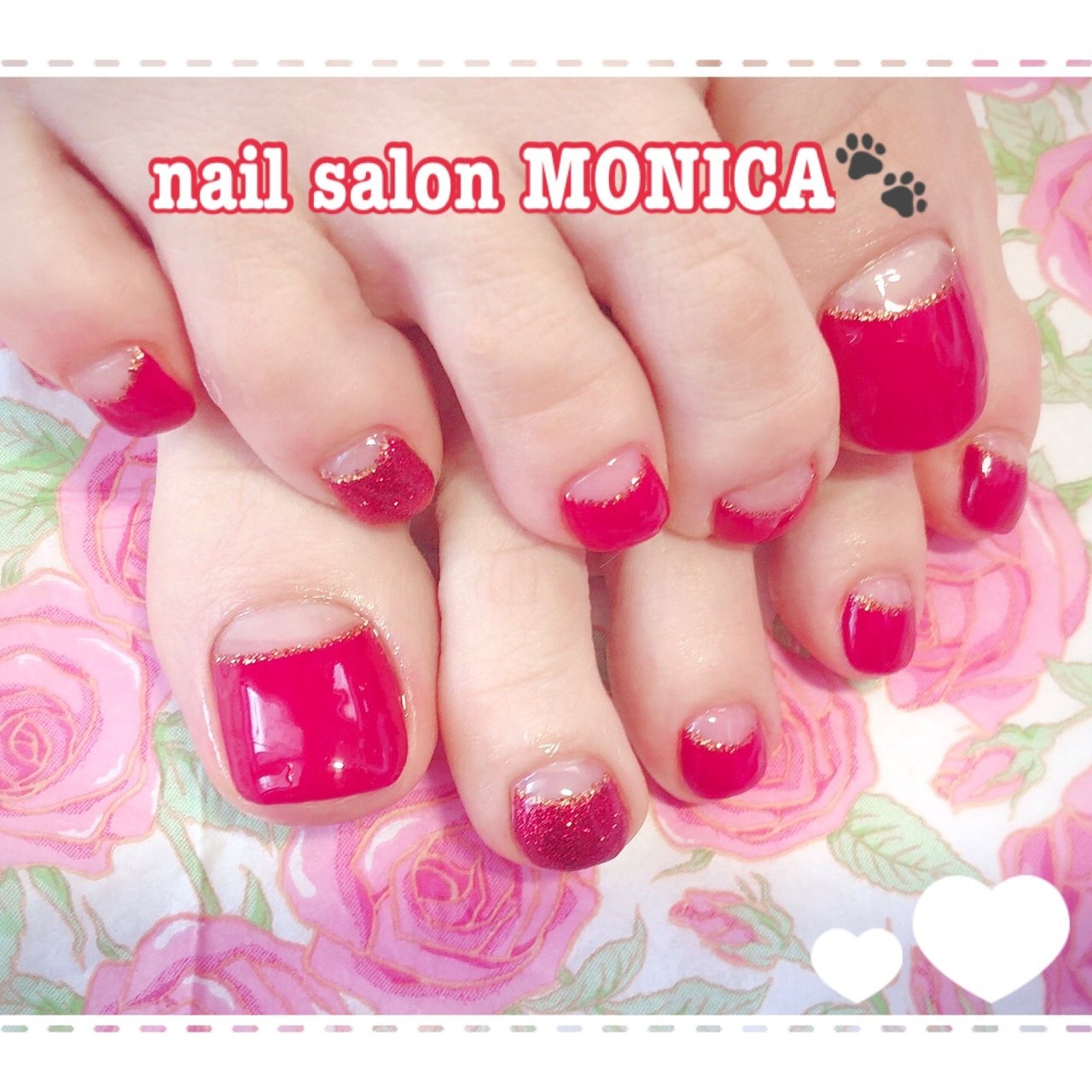 夏オールシーズンフットフレンチレッド Nail Salon Monica の