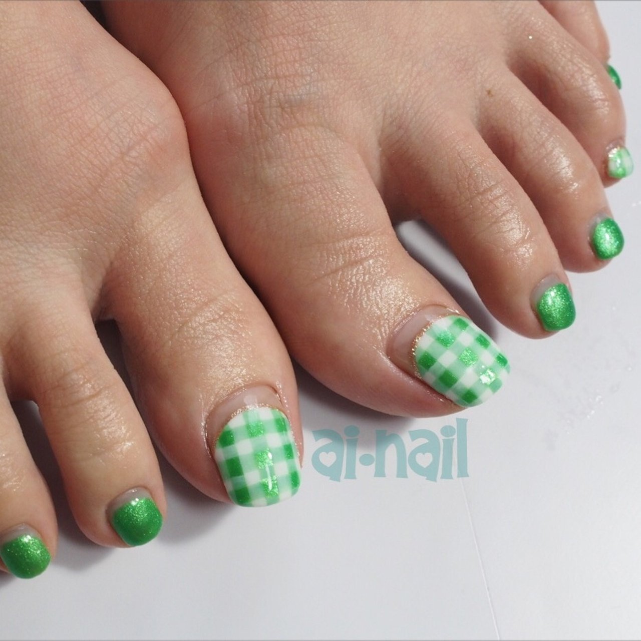 春 夏 フット 変形フレンチ チェック こみあぃのネイルデザイン No ネイルブック