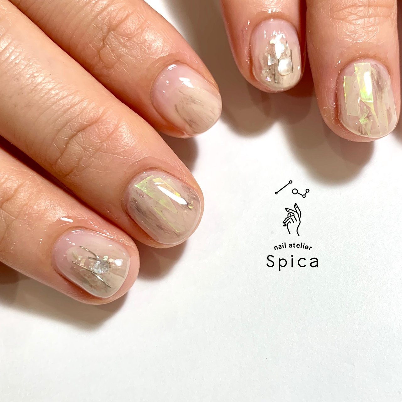 オールシーズン ハンド マーブル ショート ホワイト 松本市ネイルサロンnail Atelier Spica ネイルアトリエスピカ のネイル デザイン No ネイルブック