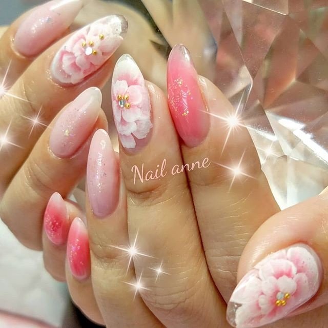 春 ハンド フラワー ミディアム ホワイト Nail Anneのネイルデザイン No ネイルブック