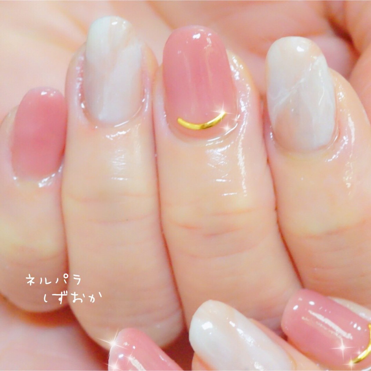 春 夏 ハンド 大理石 ミディアム ネルパラ静岡イトーヨーカドー店のネイルデザイン No ネイルブック