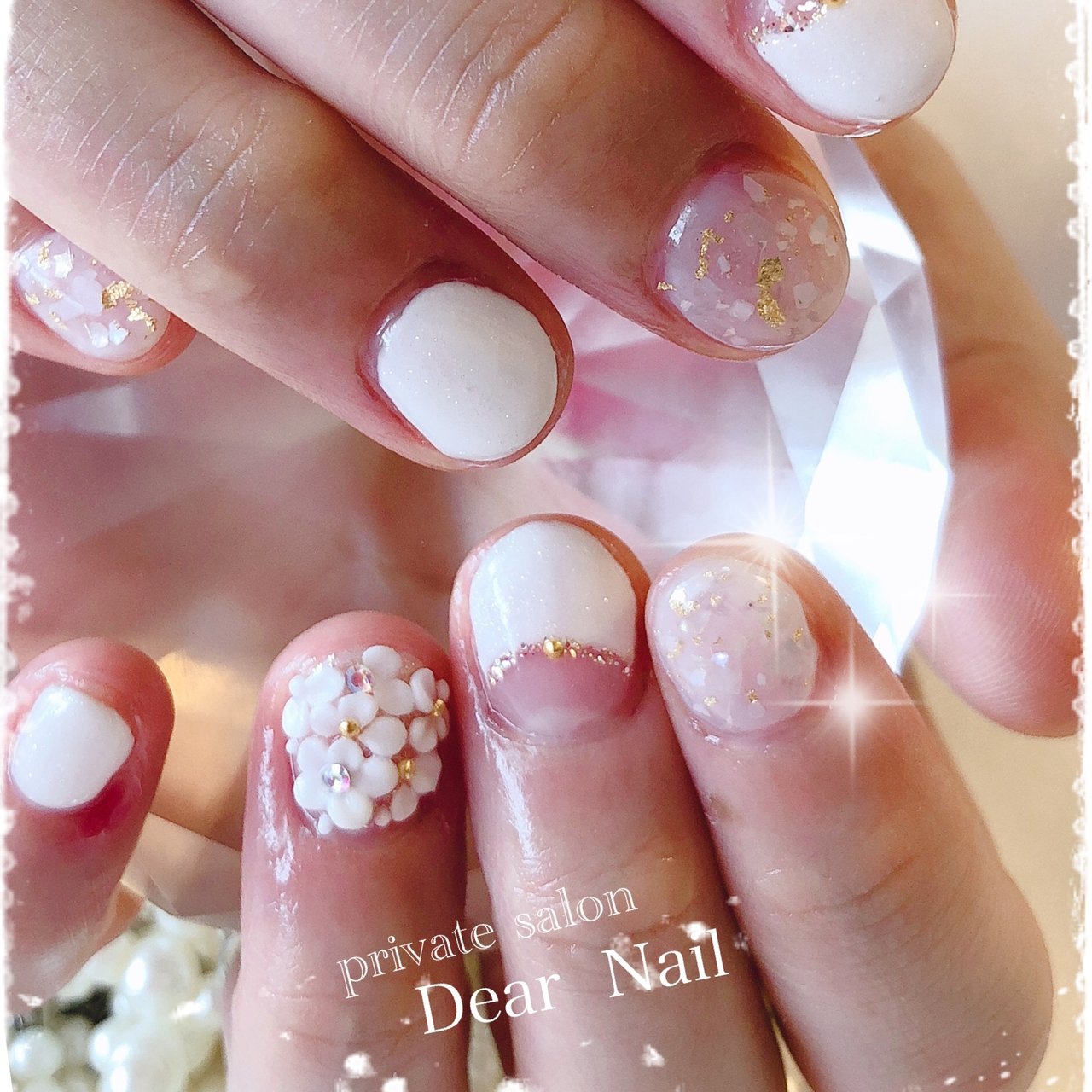 オールシーズン ブライダル ハンド フレンチ フラワー Dearnail39のネイルデザイン No ネイルブック