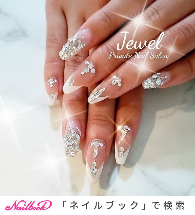 新品　ripinail リピネイル　フレンチ✖️ビジュー フレンチ/ビジュー/ホワイト/お客様 - KAIRIのネイルデザイン[No