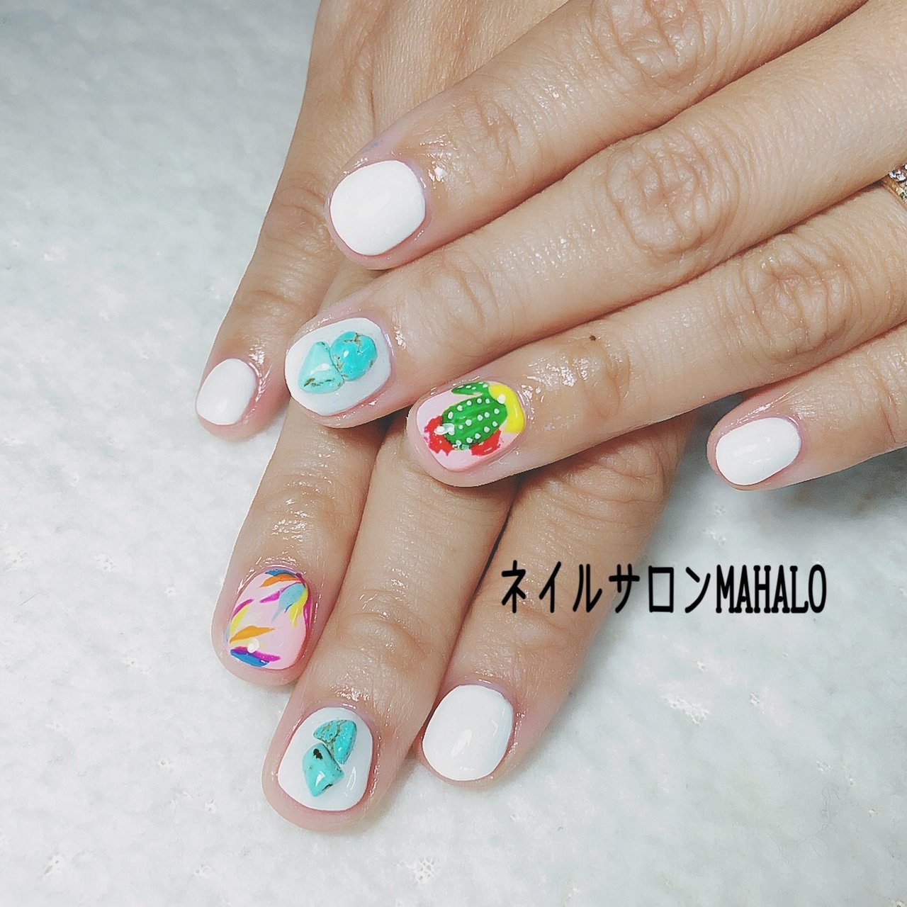 夏 リゾート ハンド 大理石 ボタニカル Nail Salon Mahaloのネイルデザイン No ネイルブック