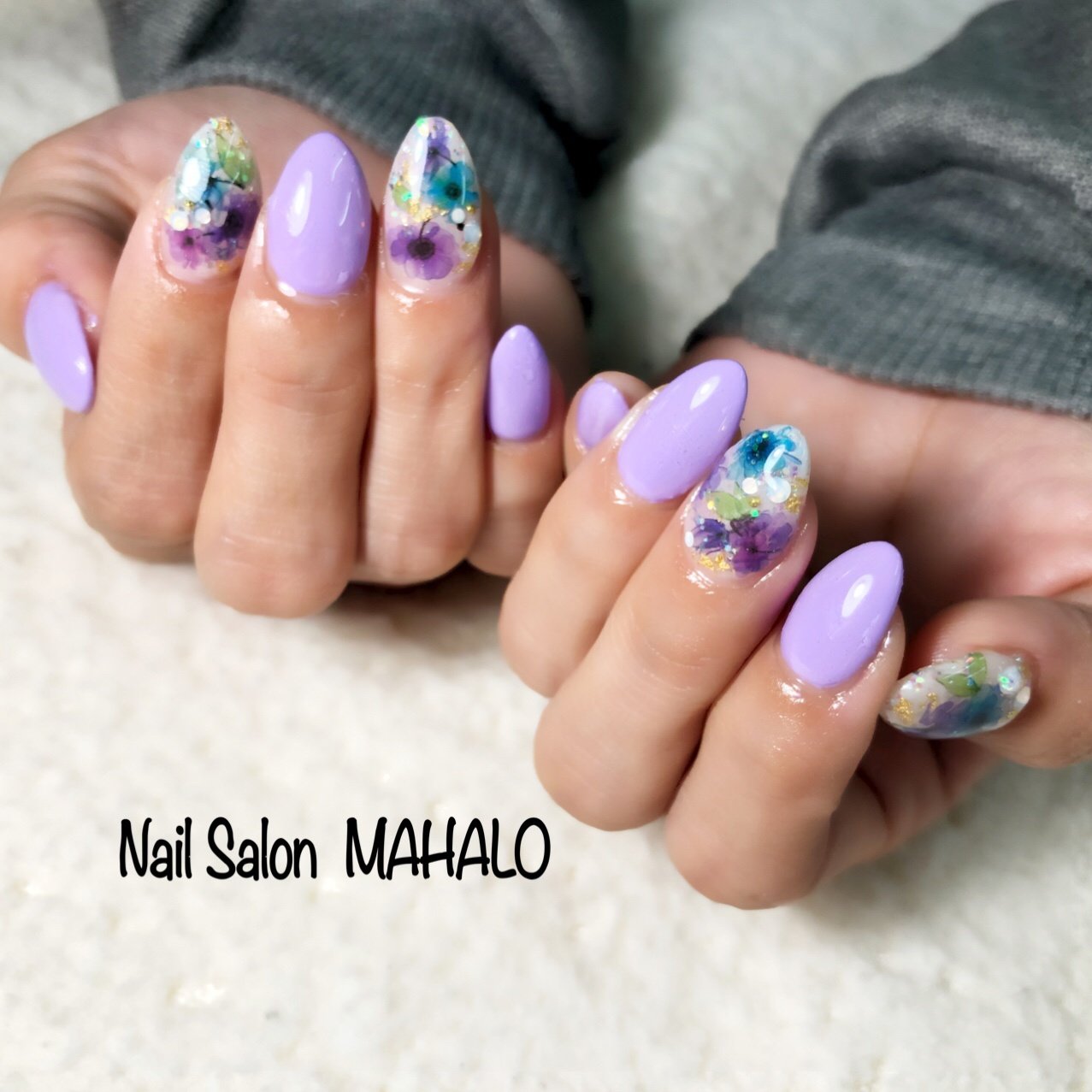 オールシーズン ハンド フラワー ミディアム パープル Nail Salon