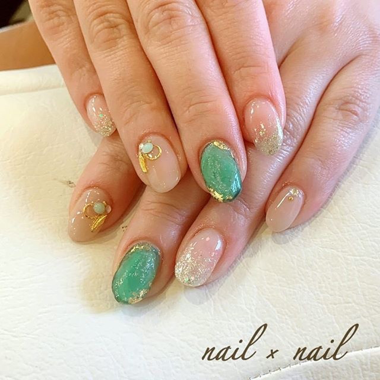 ハンド クリア グリーン ゴールド ジェルネイル Nail Nailのネイルデザイン No ネイルブック