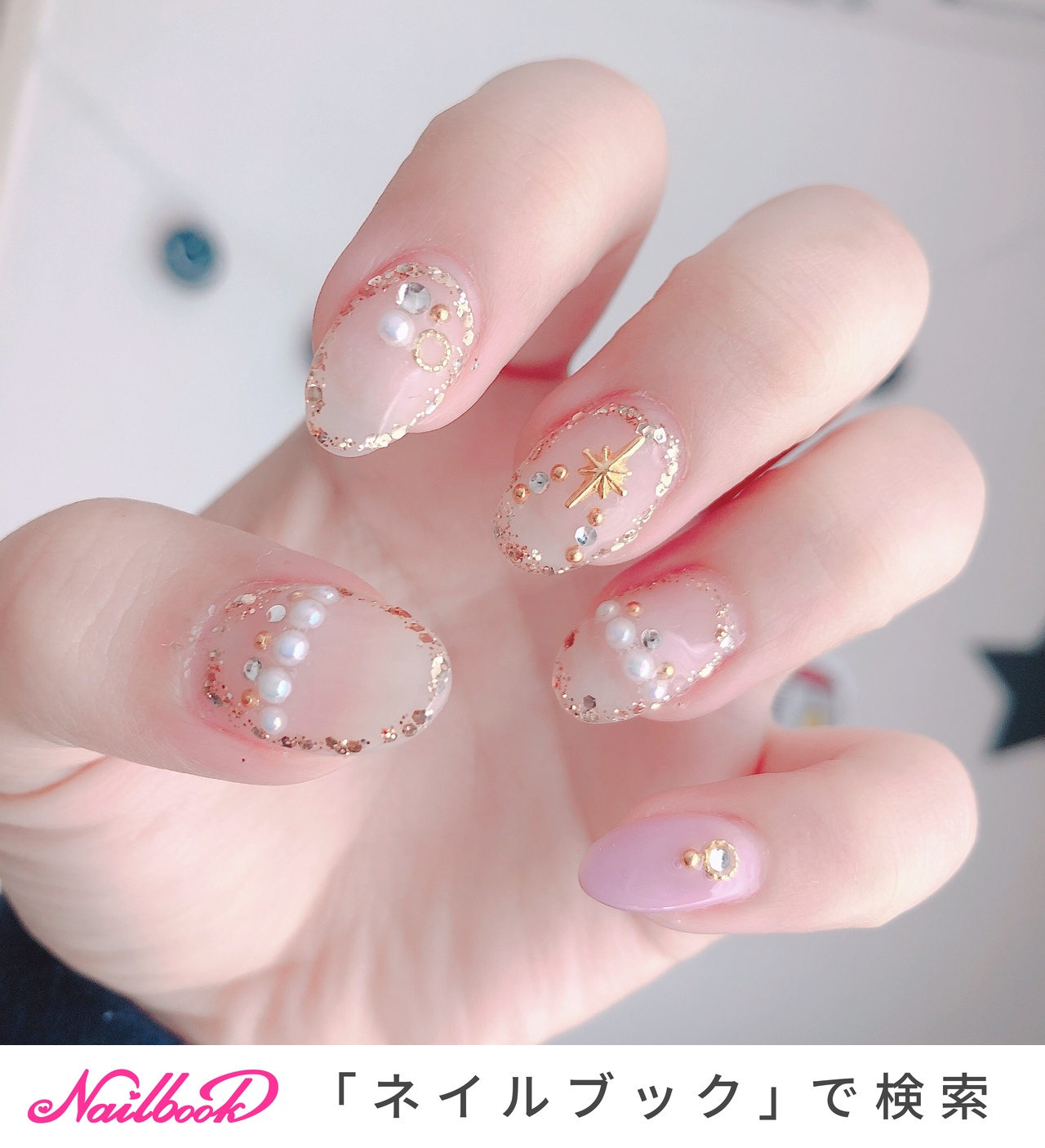 春 夏 ハンド ラメ ビジュー えみのネイルデザイン No ネイルブック