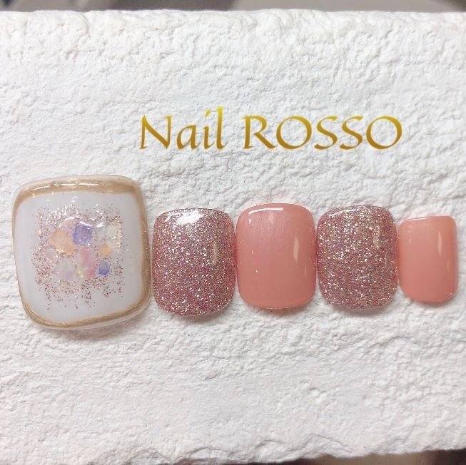 春 夏 デート フット ラメ Nailrosso浅草のネイルデザイン No
