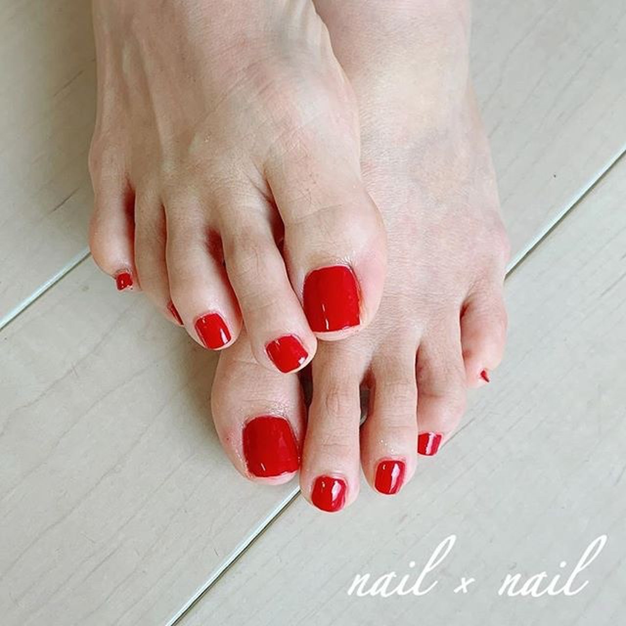 フット シンプル ワンカラー レッド ペディキュア Nail Nailのネイルデザイン No ネイルブック