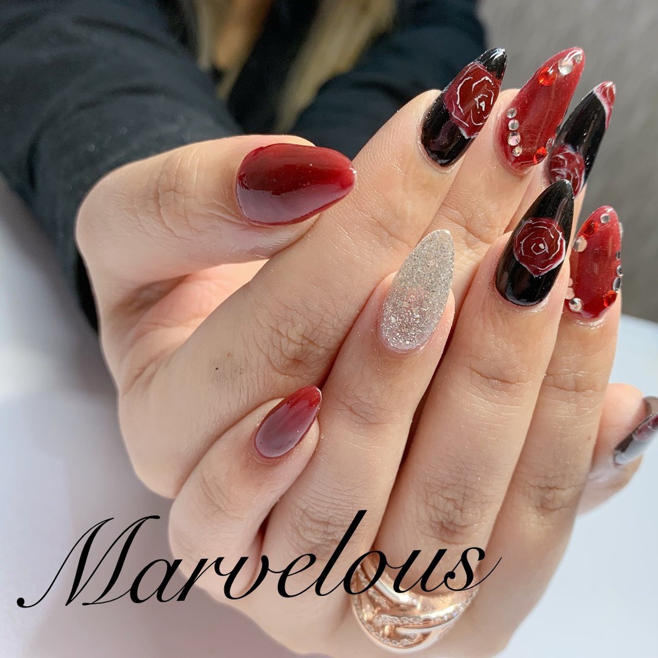 ハンド ラメ ワンカラー フラワー ロング Marvelousのネイルデザイン No ネイルブック