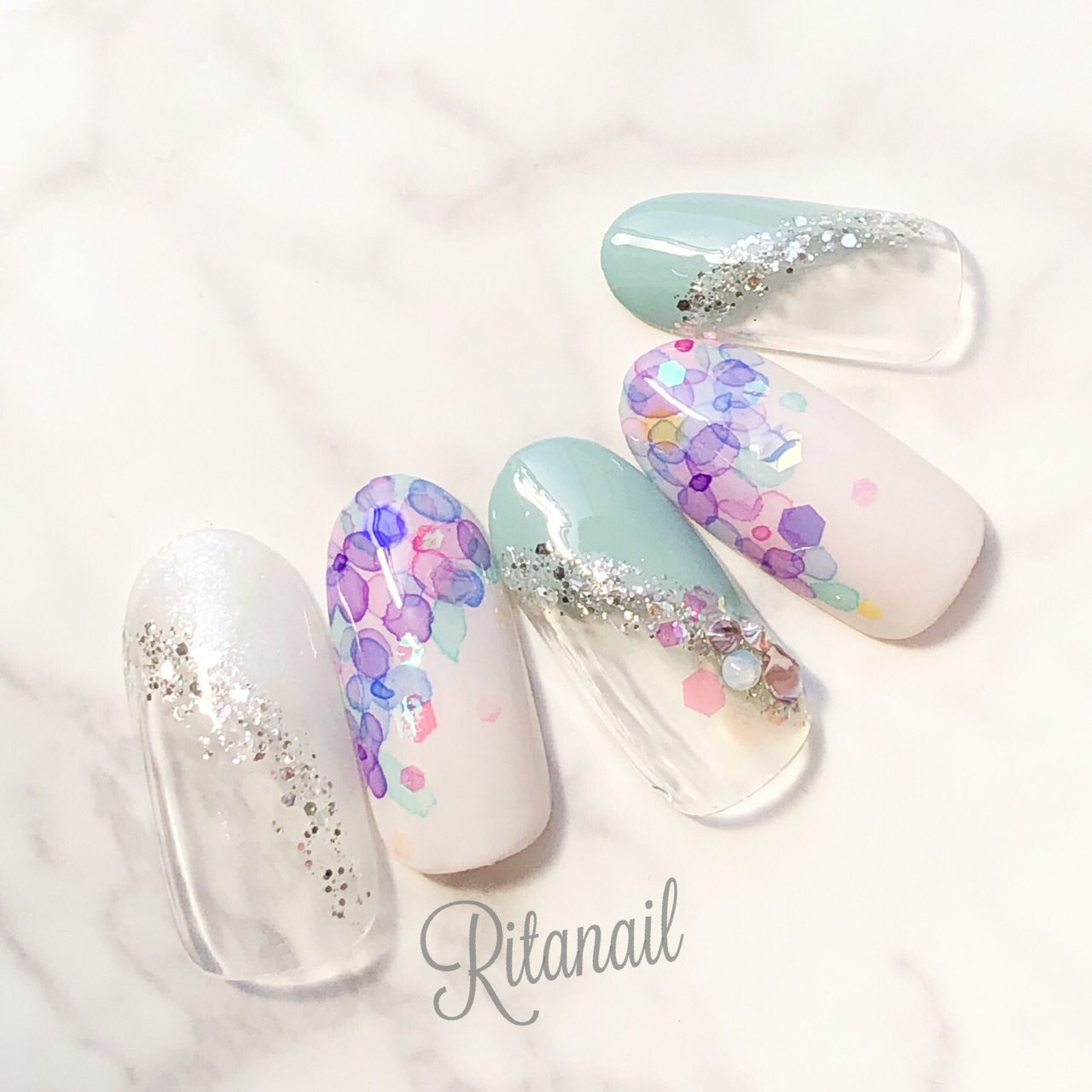 夏 梅雨 ハンド グラデーション フラワー Ritanailのネイルデザイン No ネイルブック