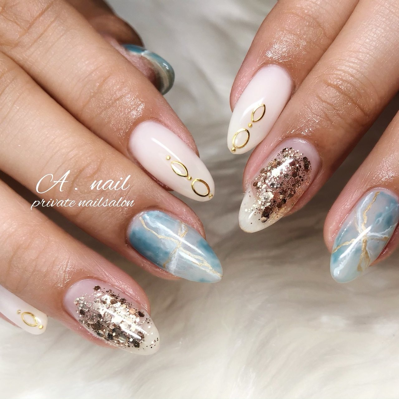 夏 ハンド ラメ 大理石 ニュアンス A Nail Private Nailsalon のネイルデザイン No ネイル ブック