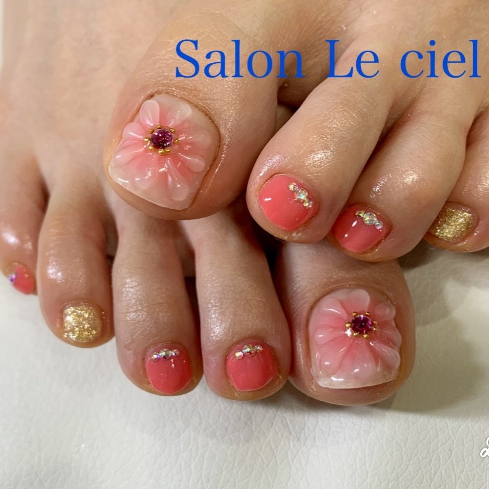 春 オールシーズン フット フラワー チーク Salon Le Cielのネイルデザイン No ネイルブック