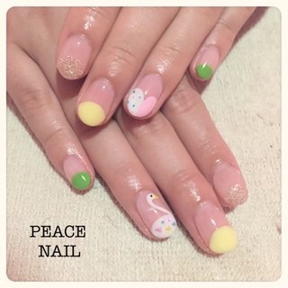 ☆A-425☆ネイルチップ ハートのニュアンスネイル グリーン （ベージュ  