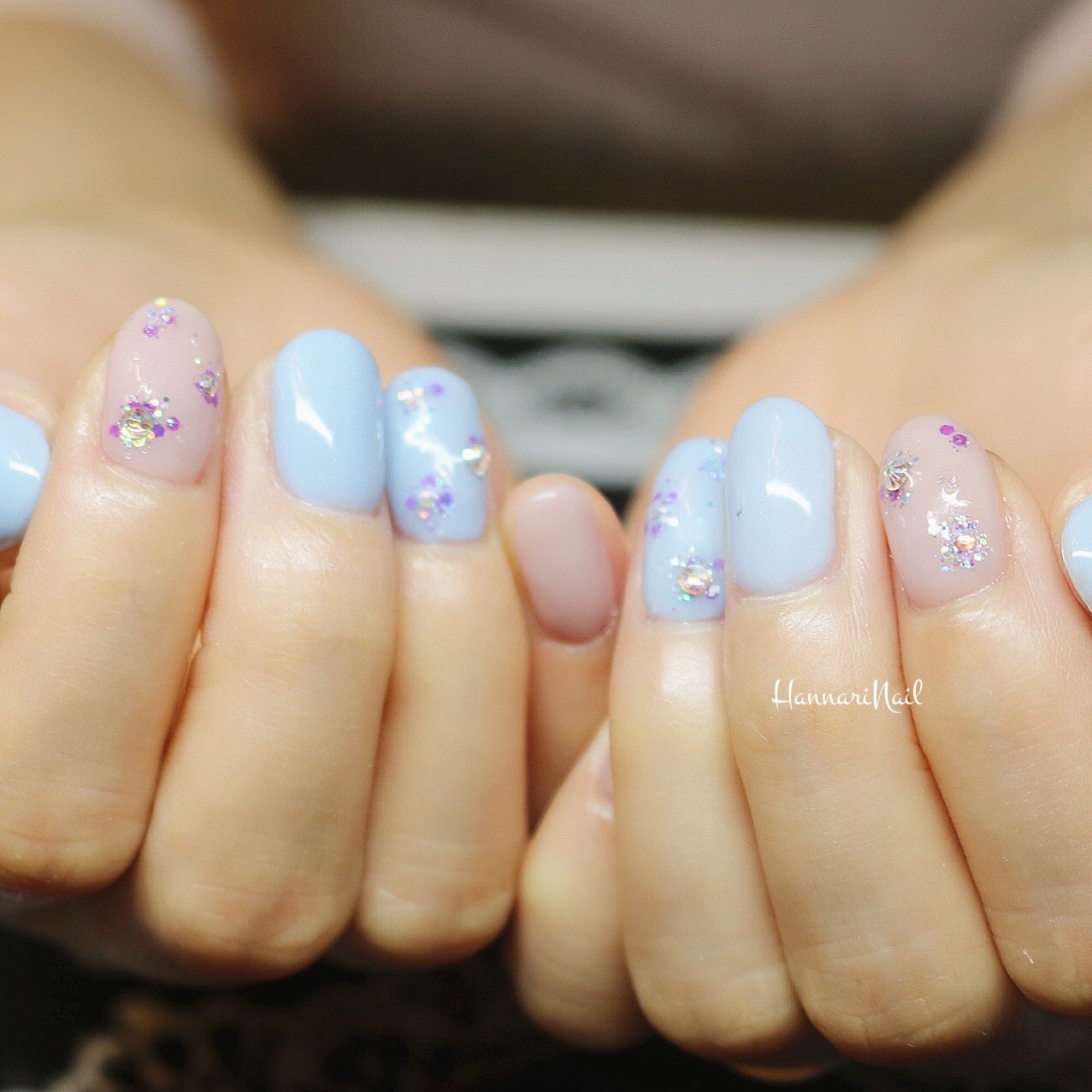 オールシーズン 梅雨 女子会 ピンク 水色 Hannarinailのネイルデザイン No ネイルブック