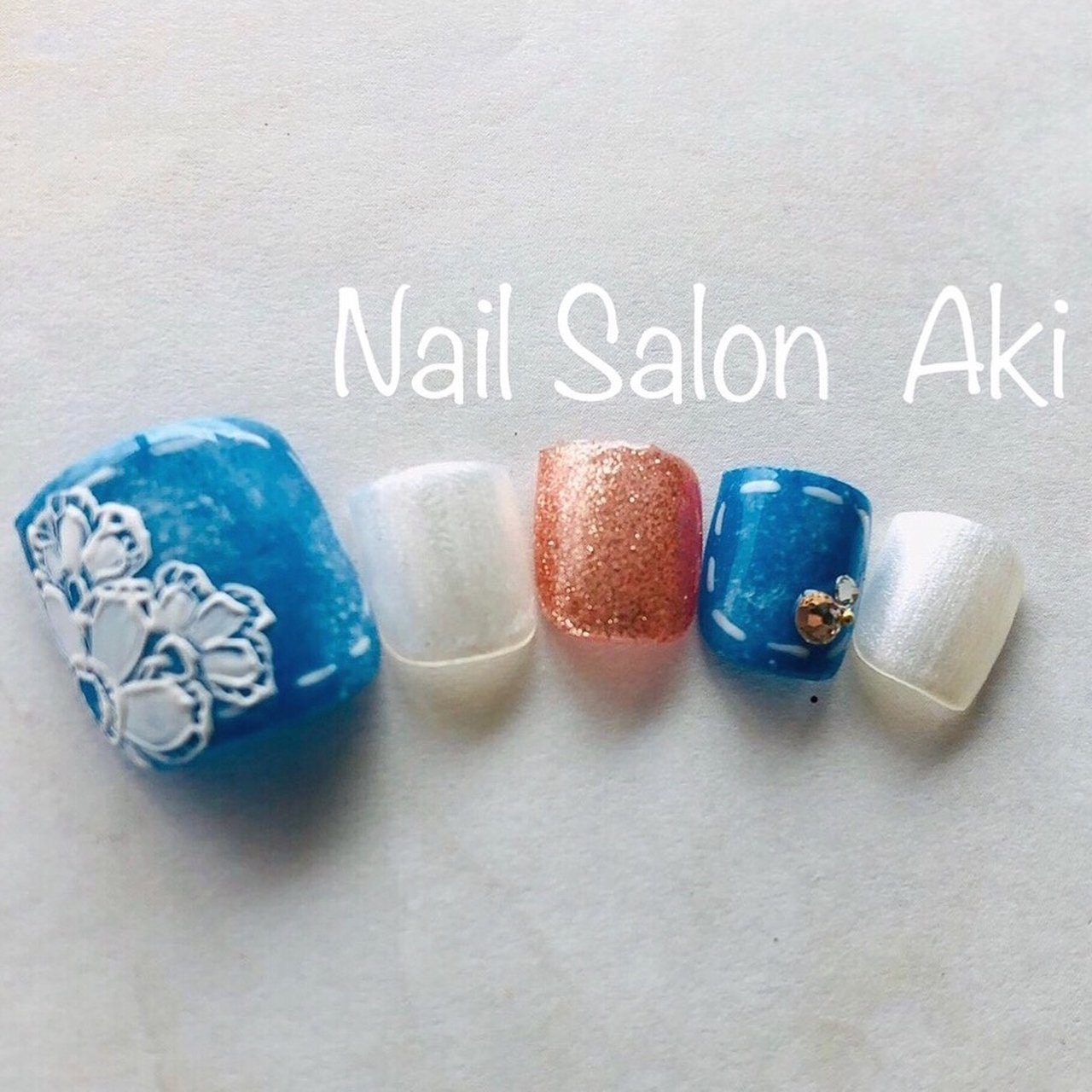 夏 フット フラワー デニム レース Nail Salon Akiのネイルデザイン No ネイルブック