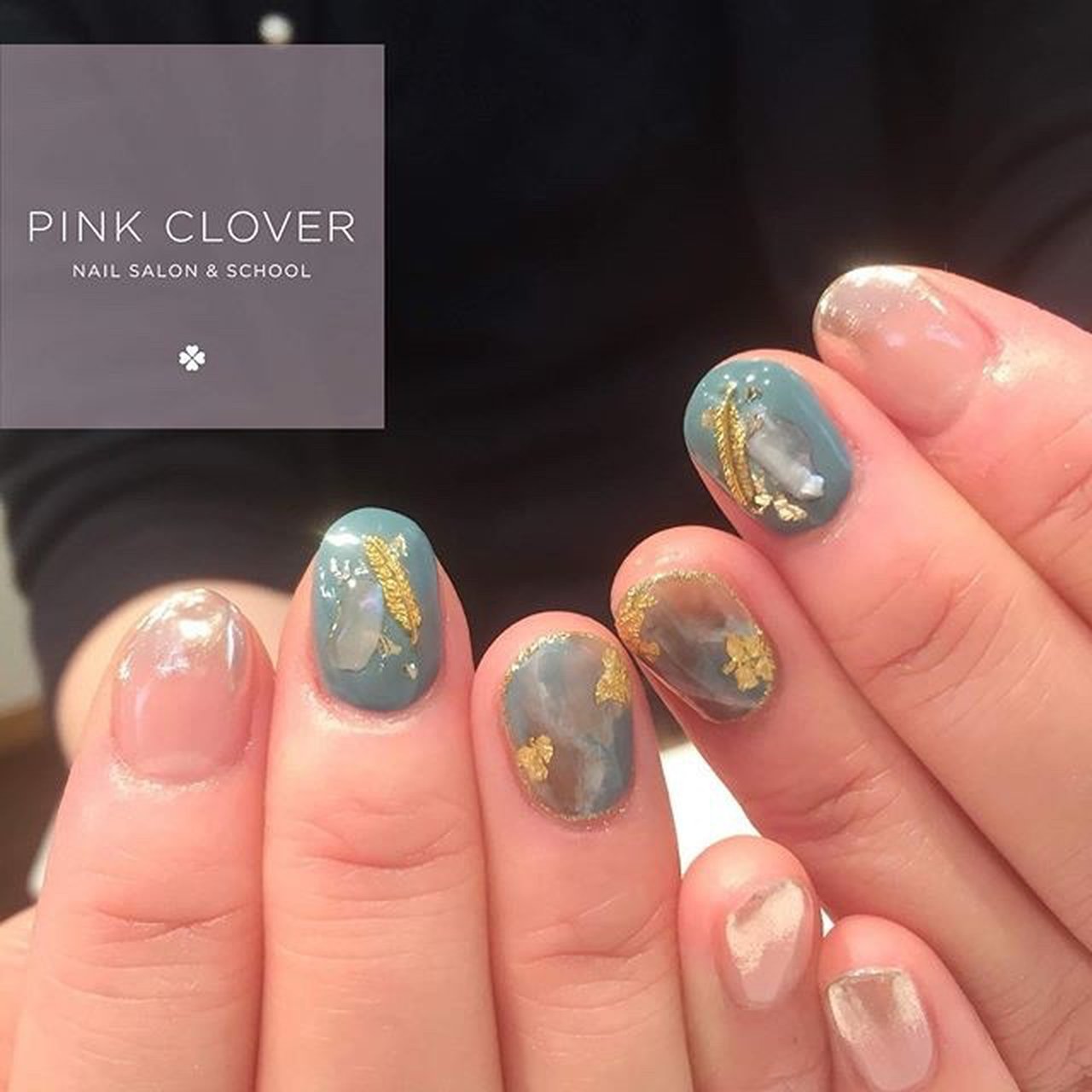 夏 オールシーズン ハンド 大理石 ホイル Pink Clover ネイルサロン スクールのネイルデザイン No ネイルブック