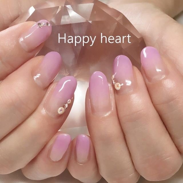 グラデーション ビジュー パール パープル Happyheartのネイルデザイン No ネイルブック