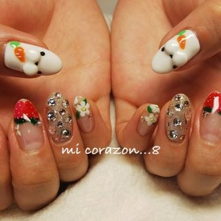 #micorazon...8#nail#ジェルネイル#パラジェル#一層残し#MB#フラワー #いちごネイル #イースターネイル #矢場町駅すぐ #キラキラネイル #春ネイル #春 #ハンド #ラメ #ワンカラー #フルーツ #ロング #ホワイト #ピンク #レッド #ジェルネイル #お客様 #mi Corazon...8 #ネイルブック