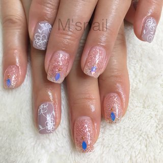 ピンク白ゴールドのネイルデザイン ネイルブック