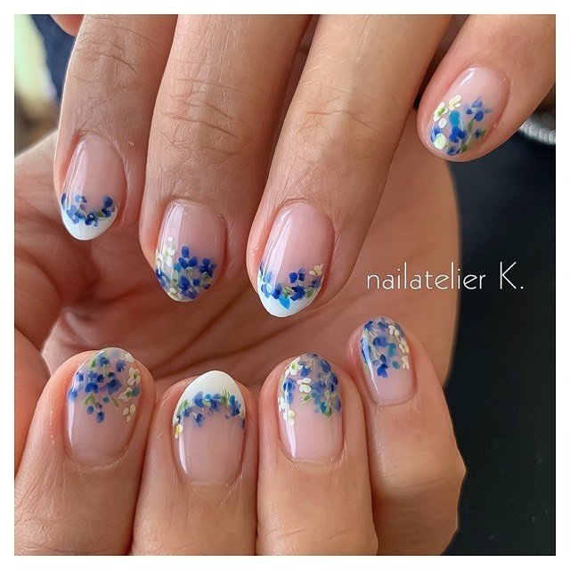 ハンド シンプル フレンチ フラワー ボタニカル Nailatelier Kのネイルデザイン No ネイルブック