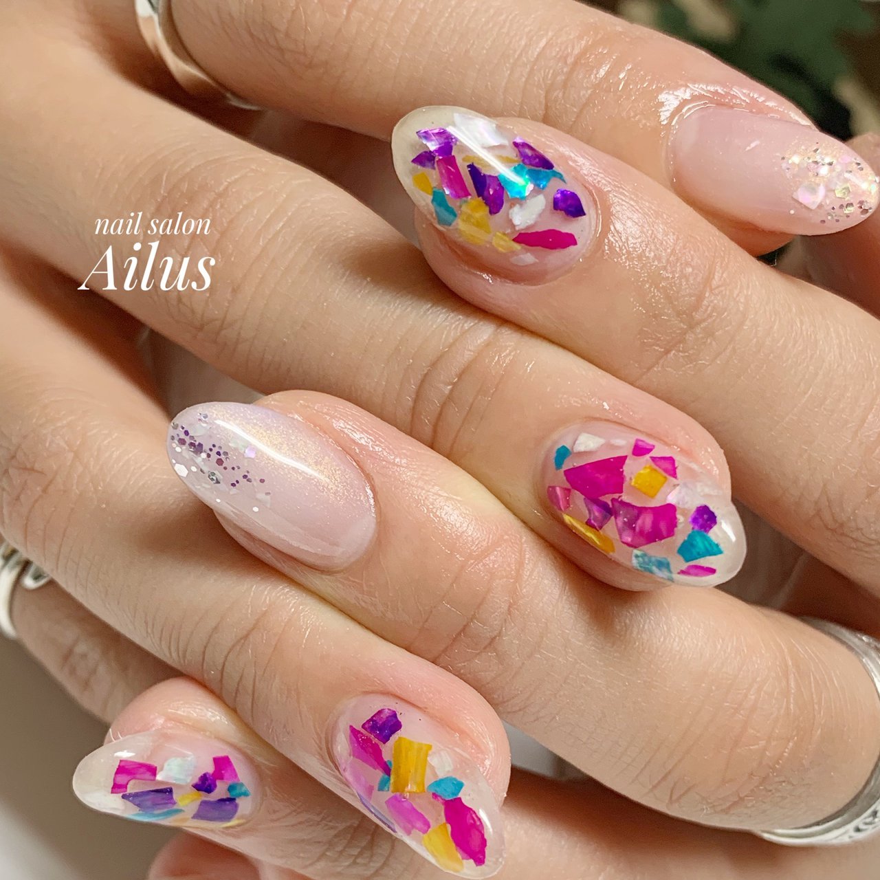 夏 ハンド シェル ステンドグラス ピンク Nail Salon Ailusのネイルデザイン No ネイルブック