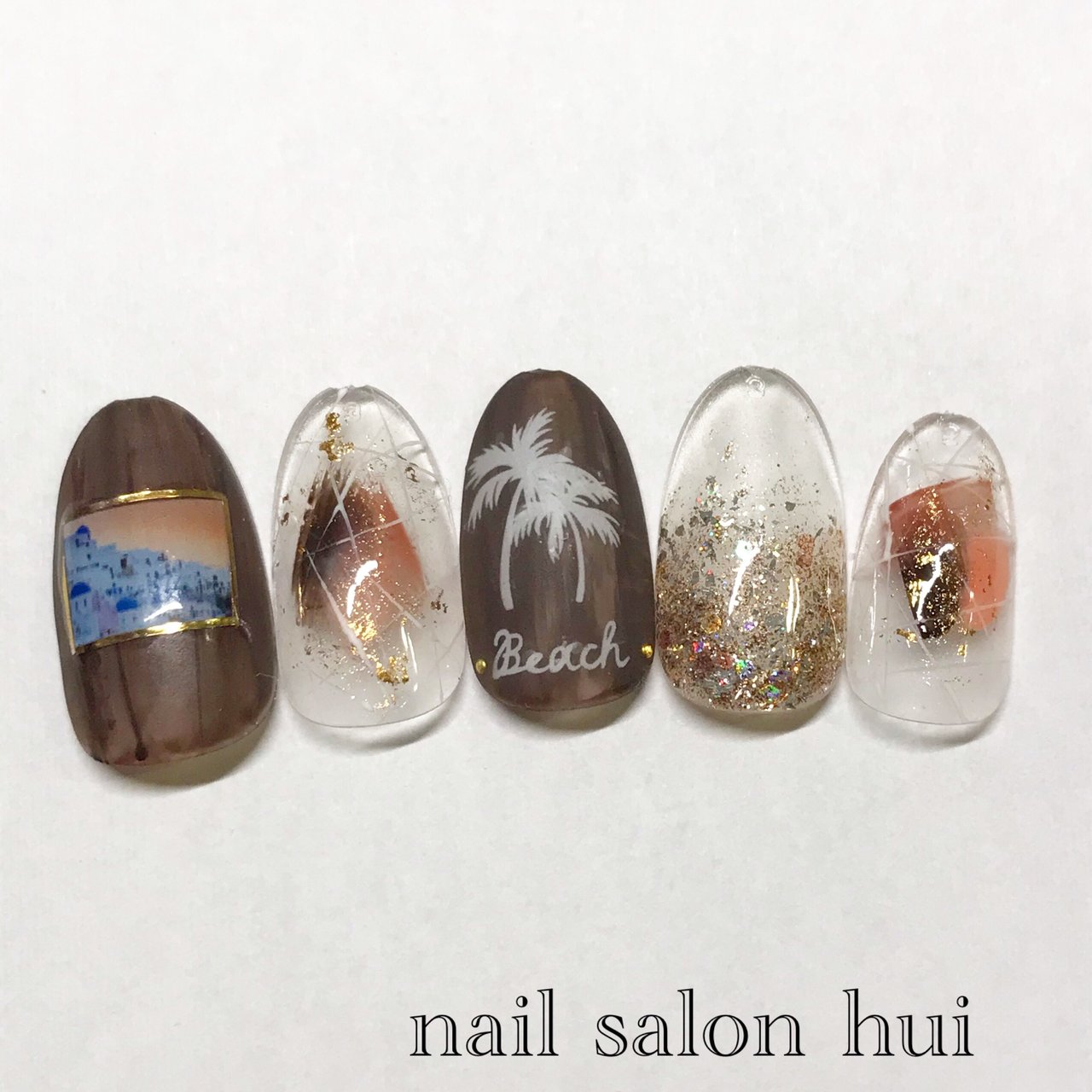 夏 ハンド ニュアンス クリア ブラウン Nailsalon Huiのネイルデザイン No ネイルブック