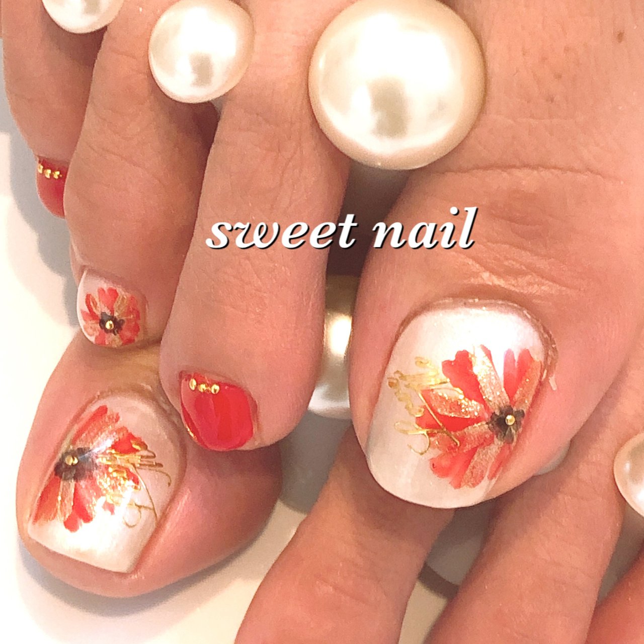 春 夏 フット レッド 伊勢崎ネイルサロンsweetのネイルデザイン No ネイルブック