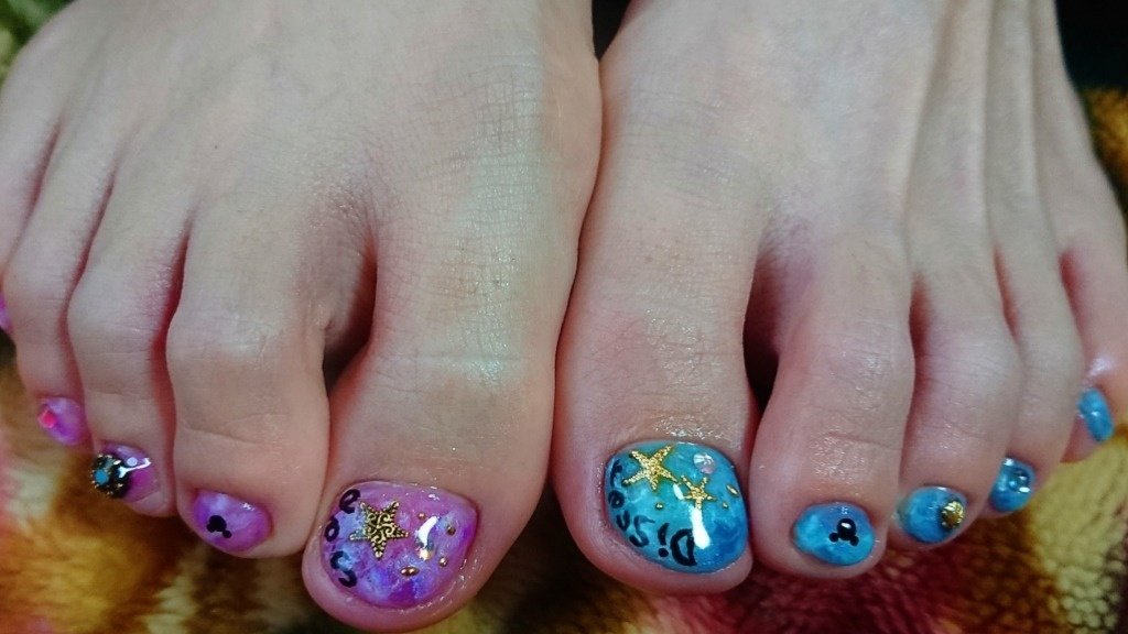 フット マーブル ピンク ブルー パープル わっしー のネイルデザイン No ネイルブック