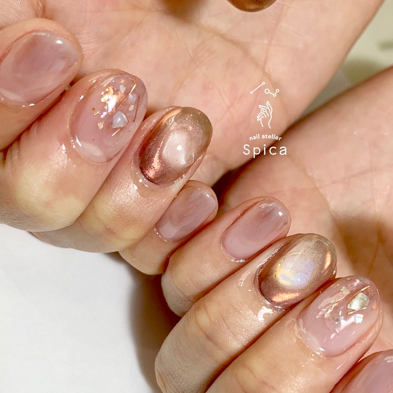 オールシーズン ハンド ニュアンス ミラー ショート 松本市ネイルサロンnail Atelier Spica ネイルアトリエスピカ のネイル デザイン No ネイルブック