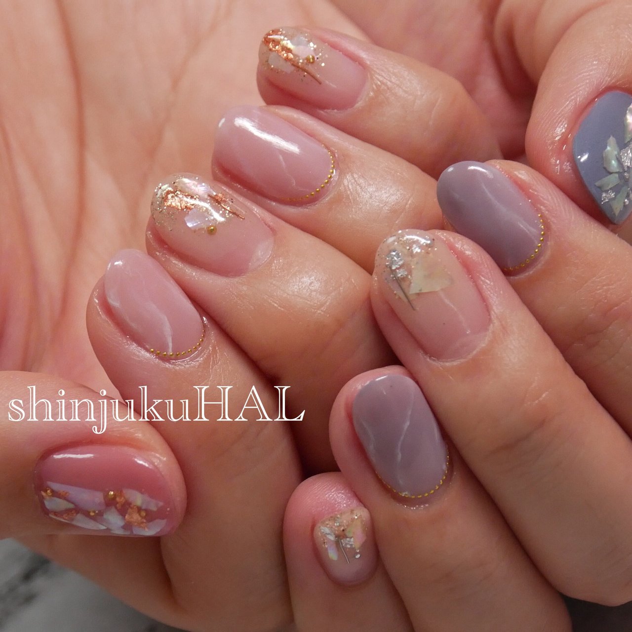 シェル 大理石 ピンク ブルー スモーキー わたなべまさみのネイルデザイン No ネイルブック