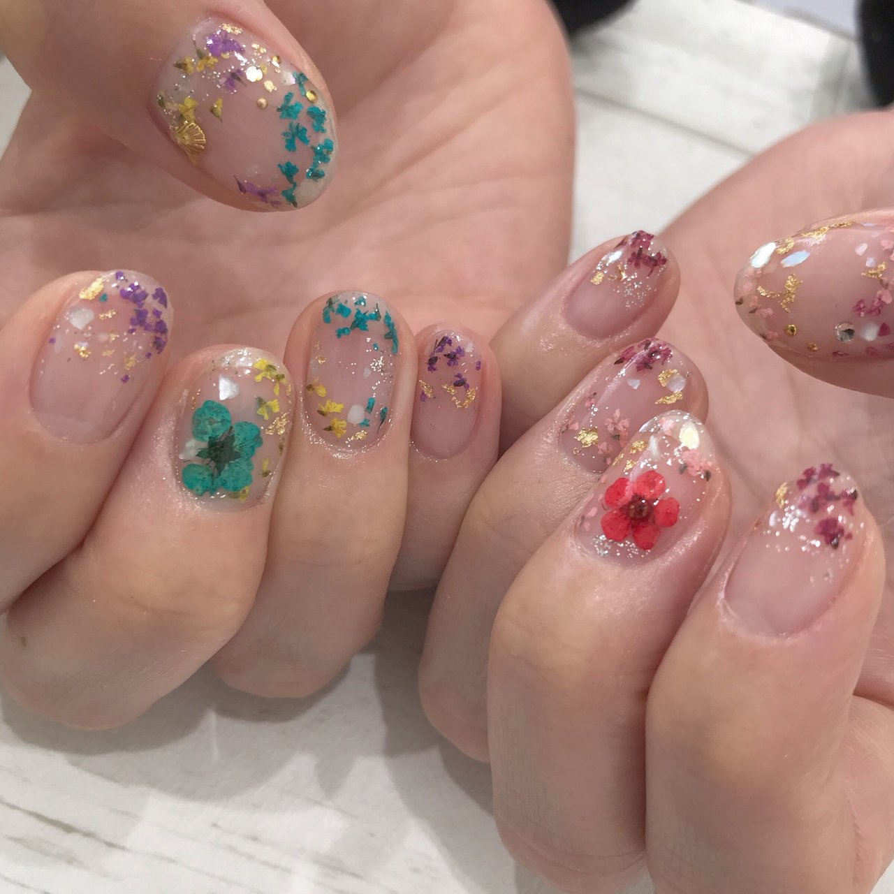 春 ハンド ラメ フラワー 押し花 Nail Room U のネイルデザイン No ネイルブック