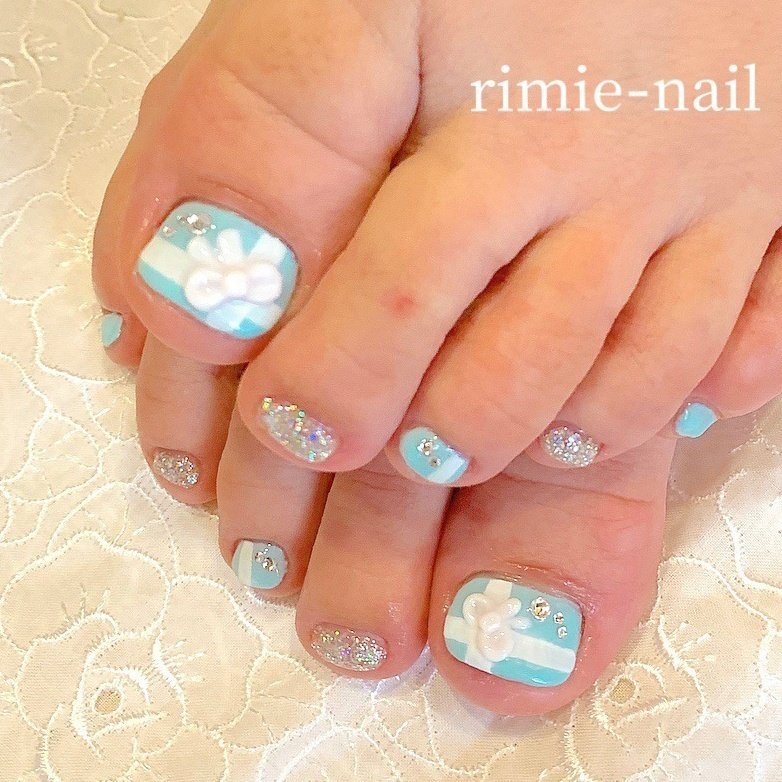 オールシーズン フット 3d リボン ショート Rimie Nailのネイルデザイン No ネイルブック