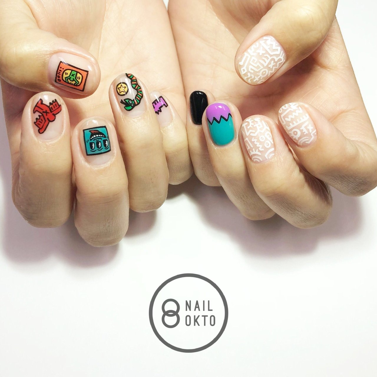 オールシーズン ハンド ショート ビビッド ジェルネイル Nail Oktoのネイルデザイン No ネイルブック